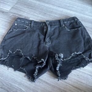 Aerie Charcoal Distressed Jean Shorts